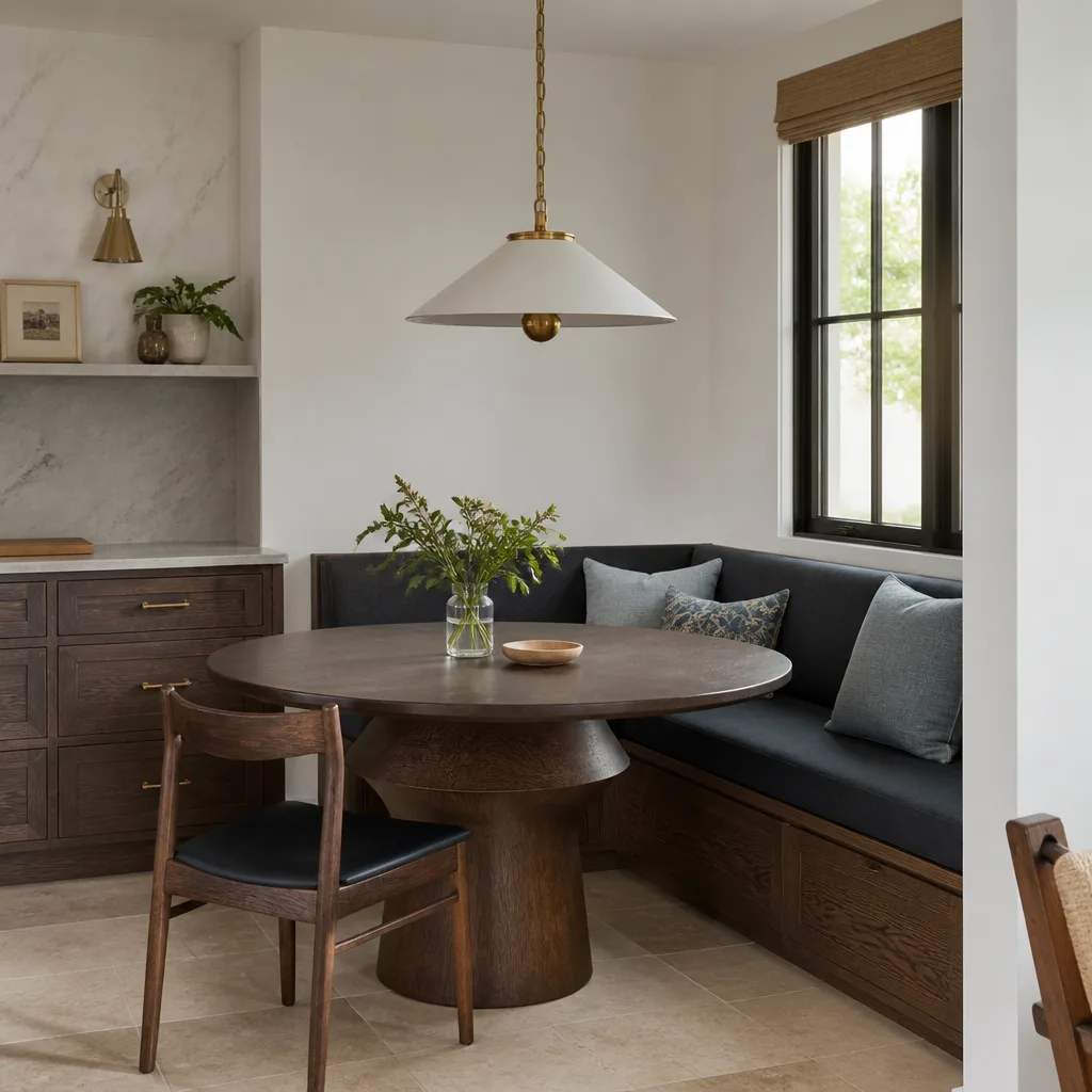 A dining nook with a built-in banquette